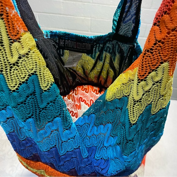 Vintage The Pyramid Collection Rainbow Maxi Dress Wrap Top Sleeveless V Medium - Picture 13 of 13